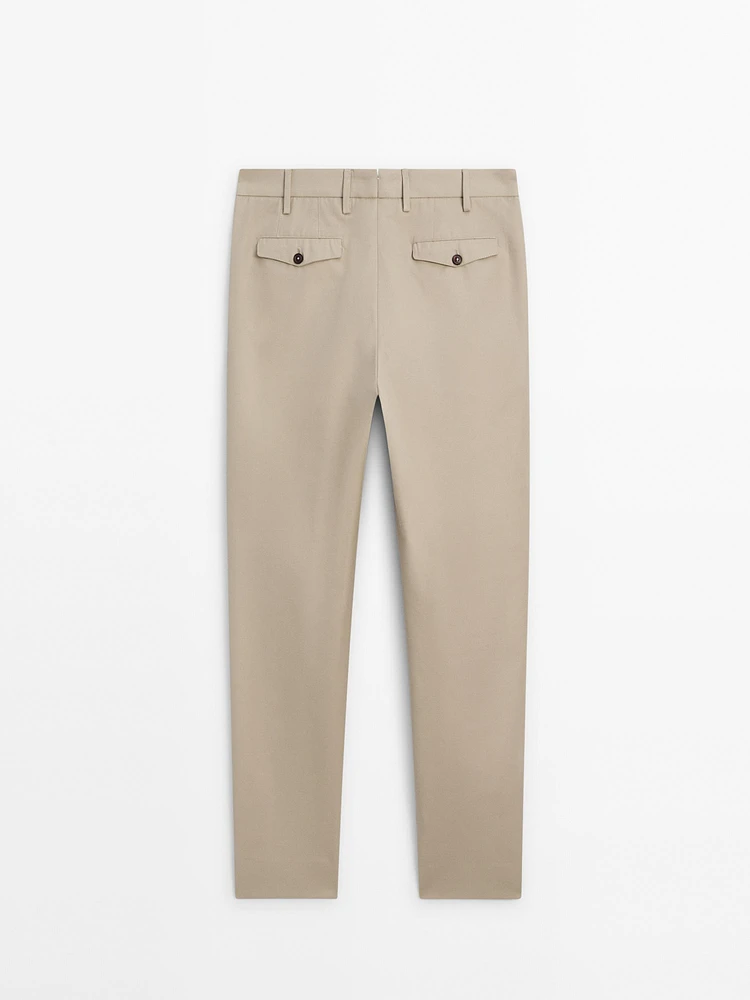 Cotton blend darted trousers