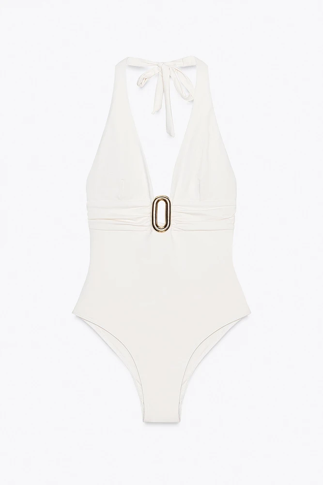 HALTER SWIMSUIT WITH METAL DETAIL