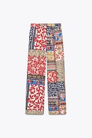 PATCHWORK PRINT WIDE LEG PANTS