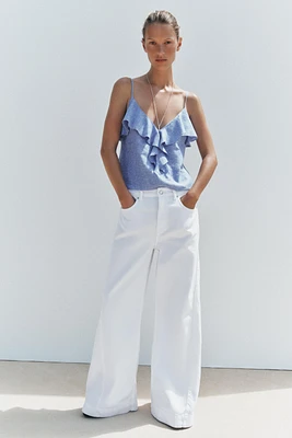 LINEN RUFFLED STRAPPY TOP