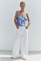 LINEN RUFFLED STRAPPY TOP