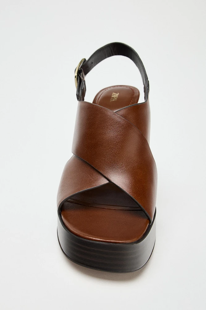 SANDALES À TALONS EN CUIR