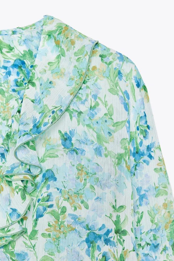 FLORAL PRINT SHIRT WITH RUFFLES