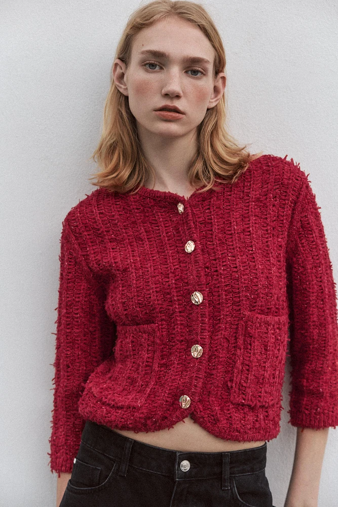 KNIT CARDIGAN WITH ELBOW-LENGTH SLEEVES