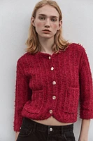 KNIT CARDIGAN WITH ELBOW-LENGTH SLEEVES