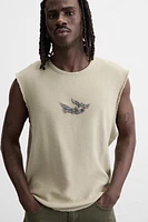 TEXTURED PRINT KNIT T-SHIRT