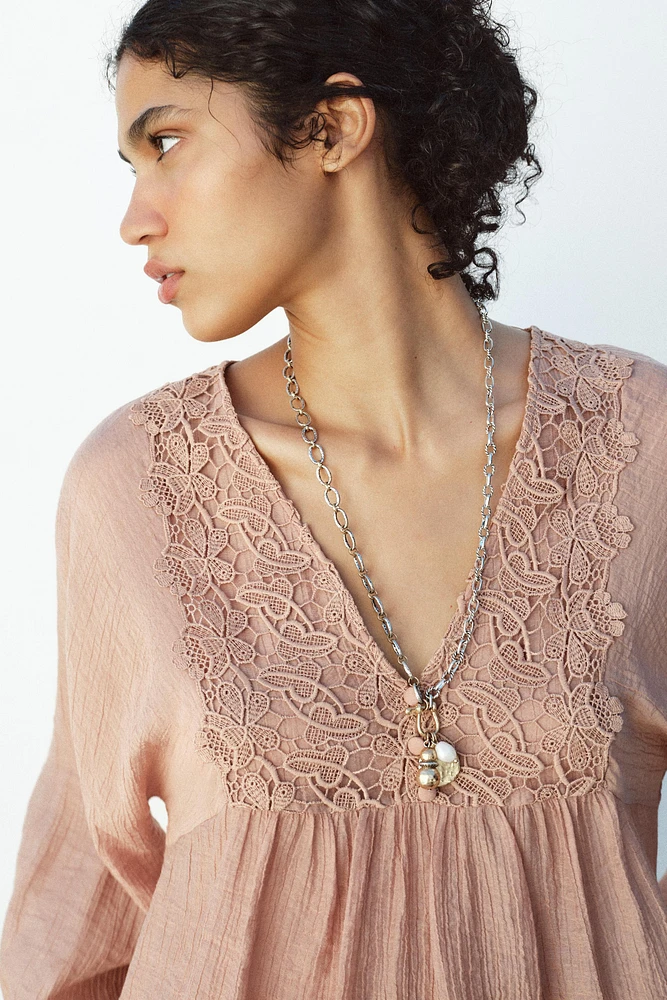 TEXTURED CROCHET BLOUSE