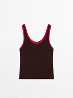 Knit top with contrast trims