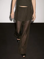 Flowing contrast 100% silk trousers