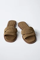 SUEDE CROSS STRAP FLAT SANDALS