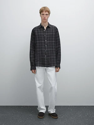 100% linen regular fit check shirt