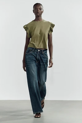 WASHED EFFECT RUFFLE T-SHIRT