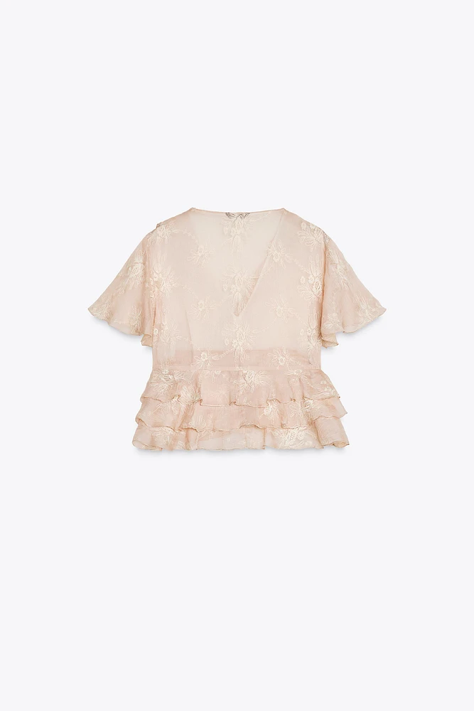 EMBROIDERED RUFFLED TOP