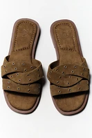 SUEDE CROSS STRAP FLAT SANDALS