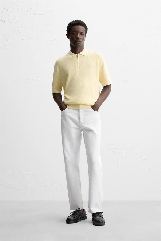 POLO EN MAILLE PERLÉE À ZIP