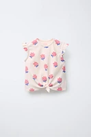 RIBBED PRINTED KNOT T-SHIRT