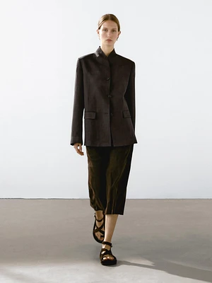 Blazer lin col montant