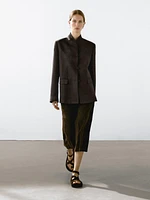 Linen blend high neck blazer