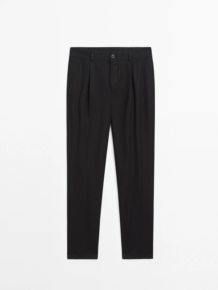 Cotton blend relaxed fit trousers