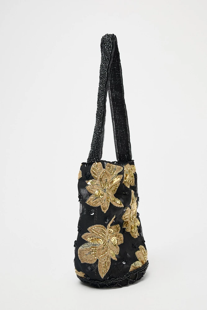 FLORAL EMBROIDERY BUCKET BAG