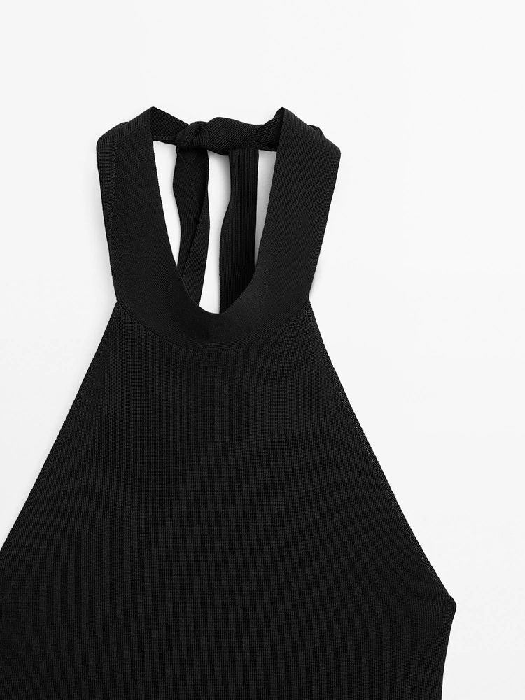 Halter top with tied neck detail