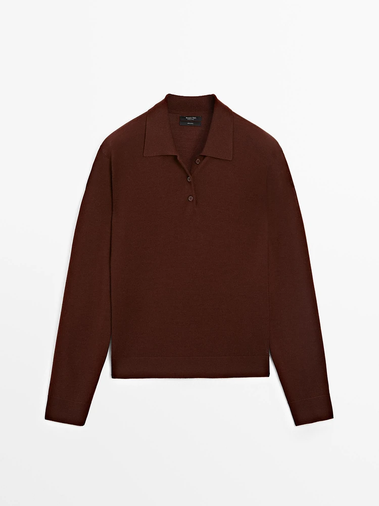 100% wool polo collar sweater with buttons