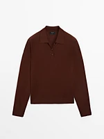 100% wool polo collar sweater with buttons