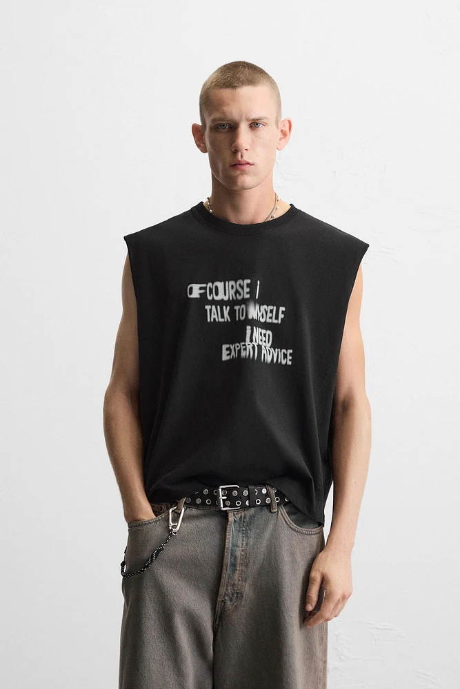 TEXT PRINT TANK T-SHIRT