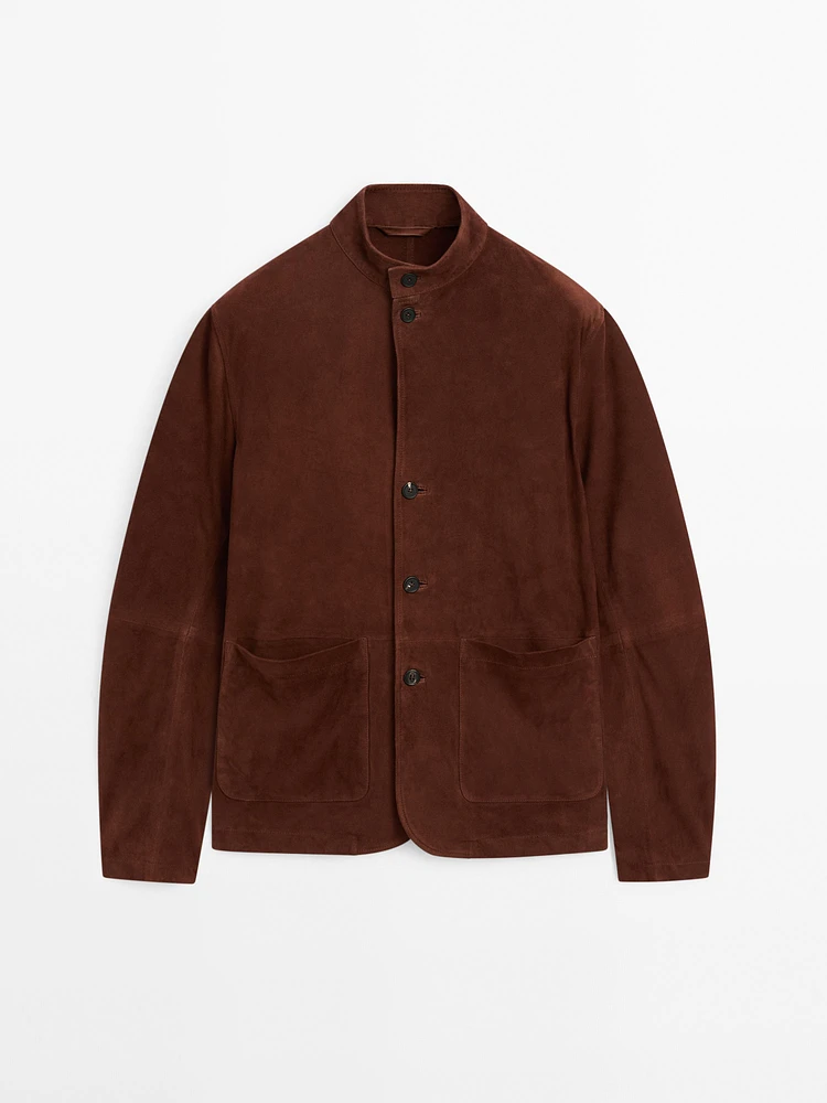 Suede leather stand collar jacket