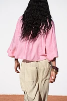 CHEMISE COURTE À RAYURES AVEC LIN