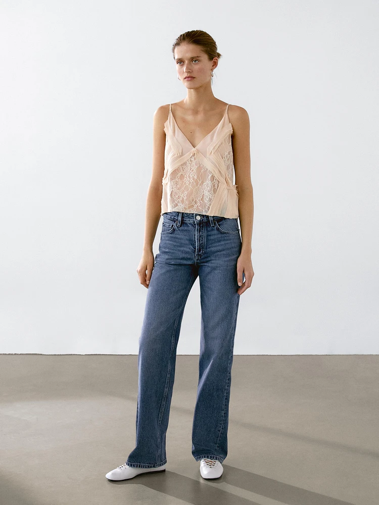 Semi-sheer lace camisole top