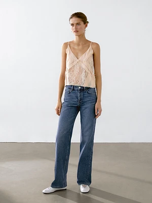 Semi-sheer lace camisole top