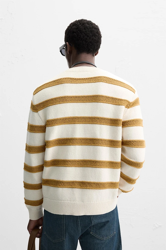 OPENWORK TEXTURED STRIPE SWEATER