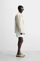 LINEN-COTTON STRIPED PATCHWORK SHIRT