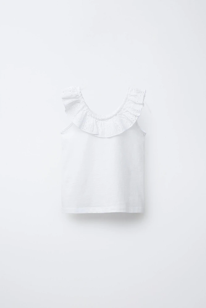 SWISS EMBROIDERED RUFFLE TOP