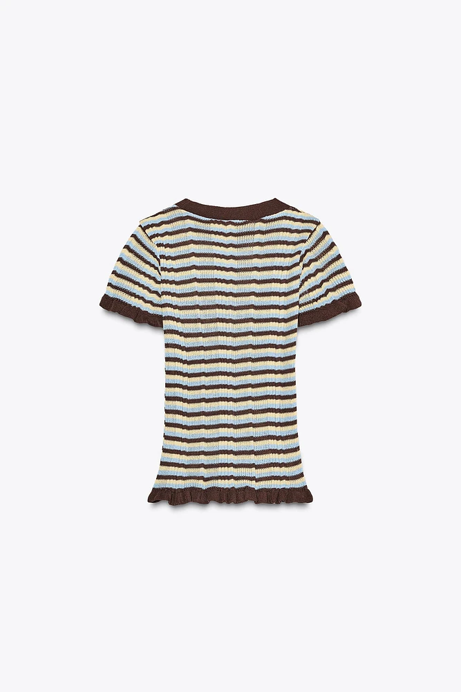 T-SHIRT À RAYURES ET VOLANTS