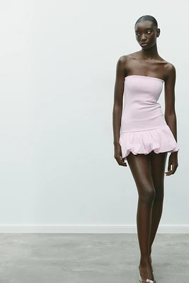 BALLOON STRAIGHT NECK MINI DRESS