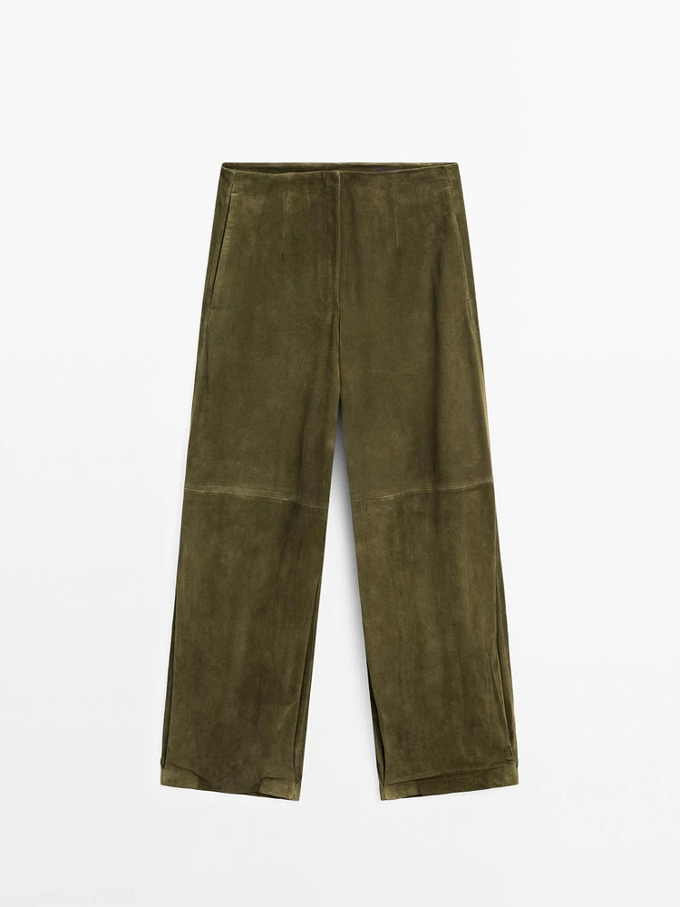 Pantalon balloon en cuir finition daim
