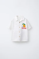 LINEN-BLEND FRUIT PRINT SHIRT