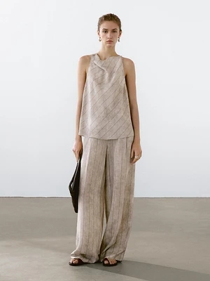 Straight-leg striped flowing trousers