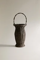 RATTAN BASKET VASE WITH HANDLE