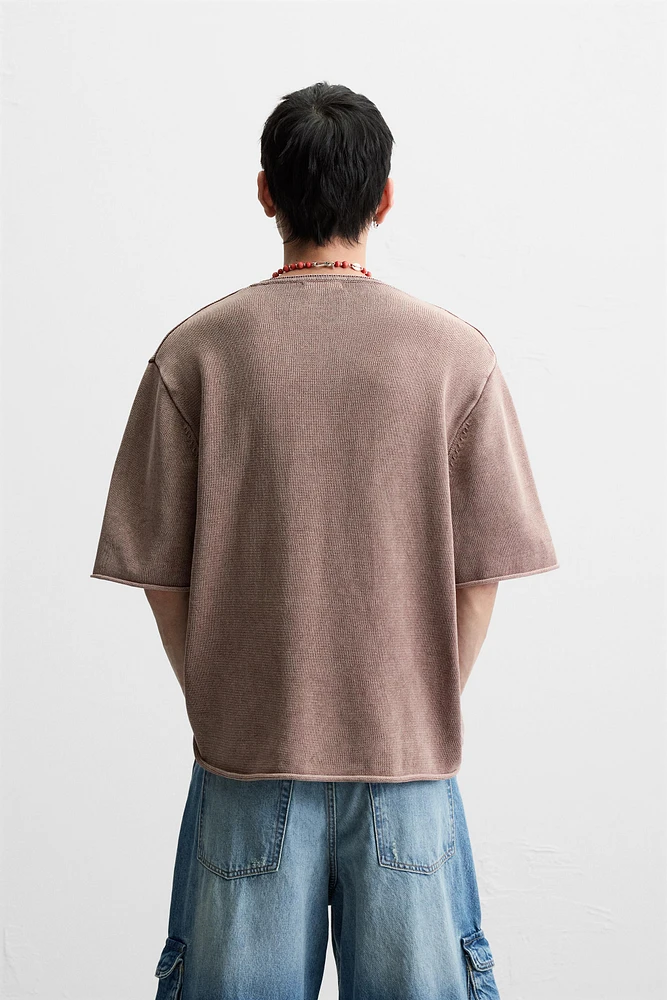 WASHED KNIT BUTTON-UP T-SHIRT