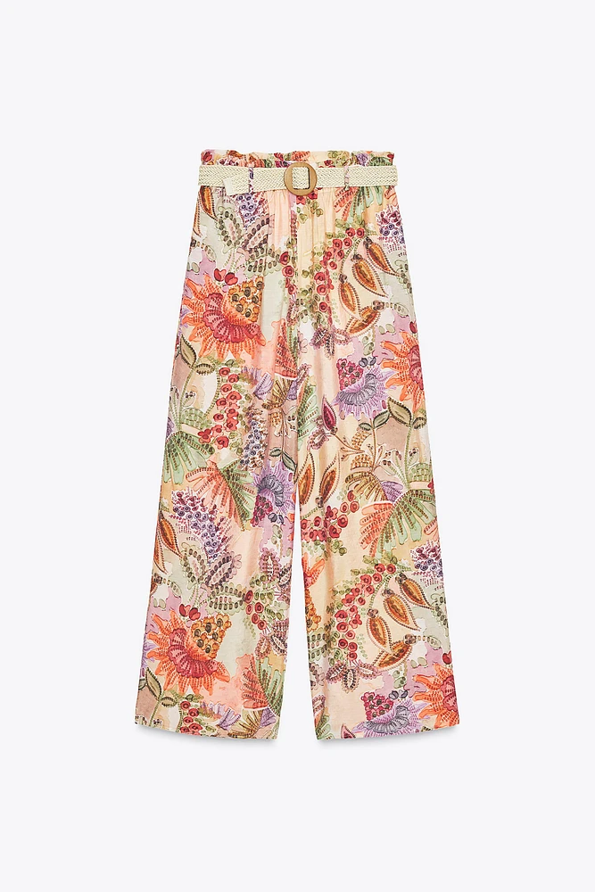PRINTED BELTED PANTS