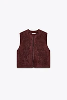 EMBROIDERED FAUX SUEDE VEST