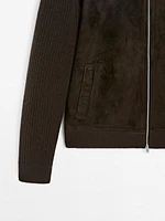 Contrast knit suede leather jacket