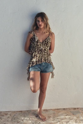 TOP EN TULLE IMPRIMÉ À VOLANTS