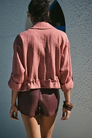 BELTED SLEEVE CROPPED JACKET