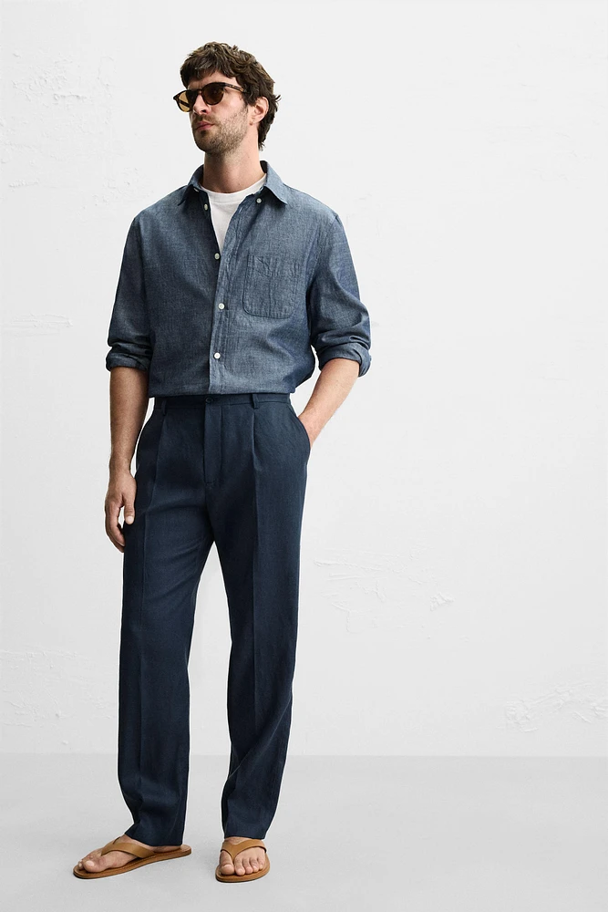 100% LINEN PLEATED PANTS