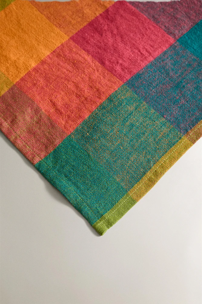 LOT SERVIETTES DE TABLE EN LIN À CARREAUX MULTICOLORES