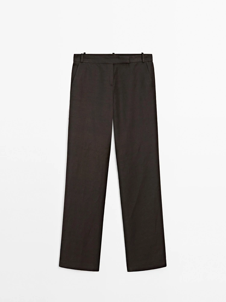 Straight fit linen blend trousers